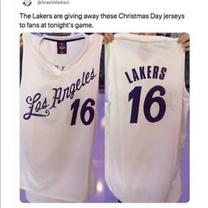 NWT Los Angeles LAKERS 2016 Xmas NBA Jersey #16🏀💜💛⛹🏿‍♂️⛹🏿⛹️‍♀️